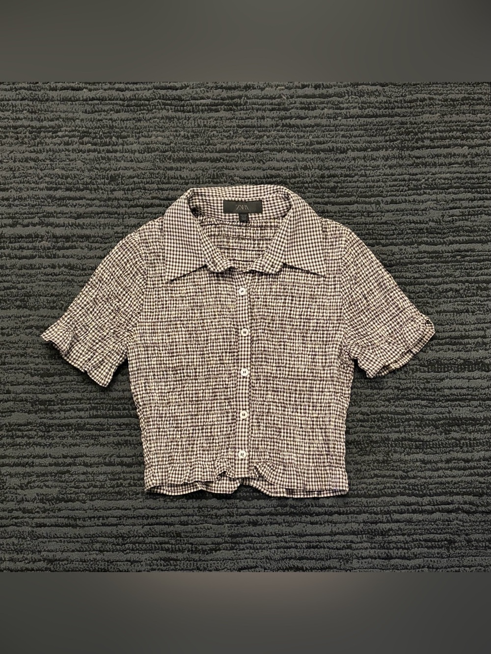 Zara gingham short sleeve crop button up stretch shirt